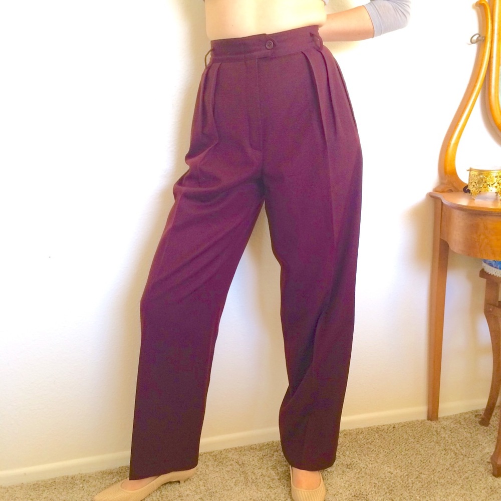 ⬇️🌻Vintage 80s Escada Burgundy Wool Trousers🌻 - Picture 2 of 8